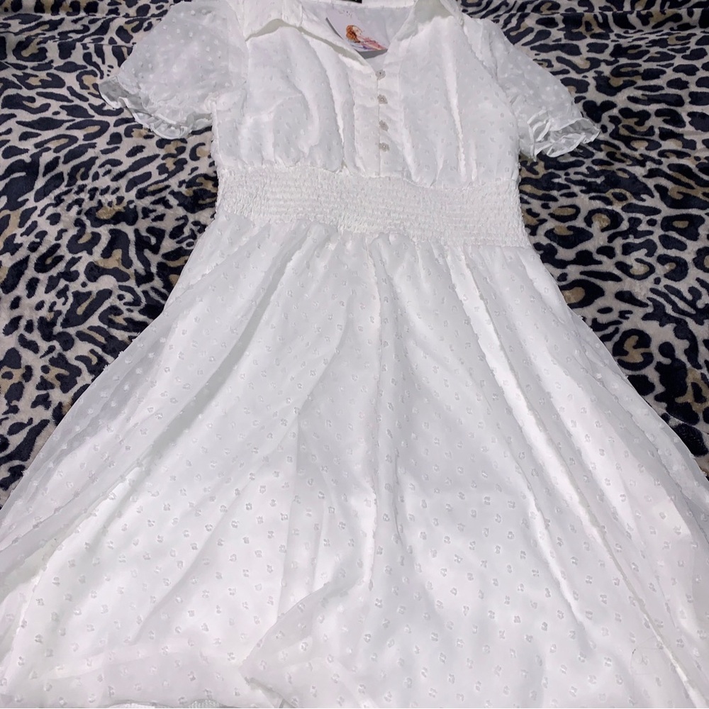 Button Up White Pretty Garden Midi Dress